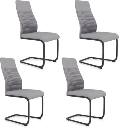 COSTWAY Set van 4 eetkamerstoelen, gestoffeerde keukenstoel met hoge rugleuning, U-vormige metalen voet, antislip voetkussen, armloze eetkamerstoel, moderne gestoffeerde stoel voor eetkamer, keuken