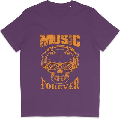 Heren Dames T Shirt - Skull Print - Quote Music Forever - Paars - XS