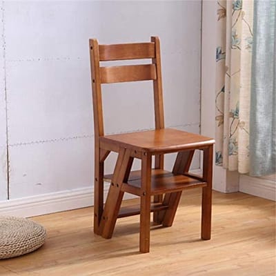 Houten Opstapje - Krukje Ladder - Huishoudelijk Gebruik - Inklapbaar Ontwerp - 4 Treden - Houtkleurig