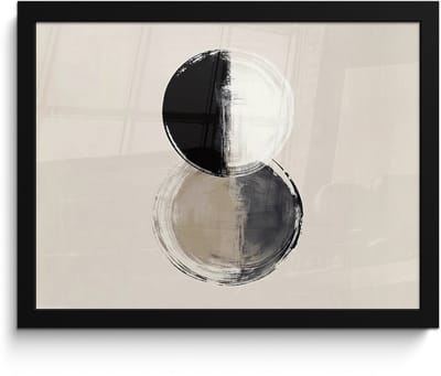 Poster in lijst - Fotolijst 40x30 cm - Posters - Cirkels - Strepen - Minimalistisch - Zwart - Posterlijst zwart - Decoratie - Wanddecoratie woonkamer - Muurdecoratie slaapkamer