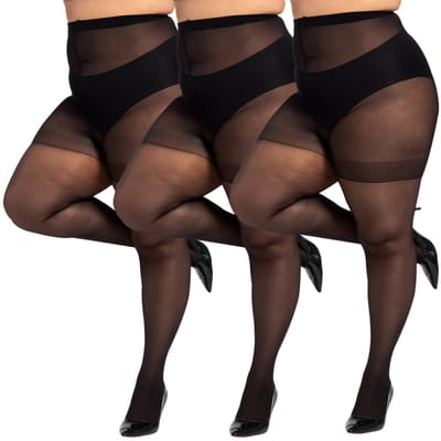 3 Stuks Plus Size Panty's Dames 160Kg Extra Large Buikcontrole Panty's Antislip Zakt Niet Af Transparant Ademende Kousen 5XL 3XL black