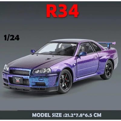 1:24 Skyline R34 Fast & Furious Legering Auto Model Geluid Licht Collectief Minatuur Voiture Diecast Speelgoed Voertuig gray