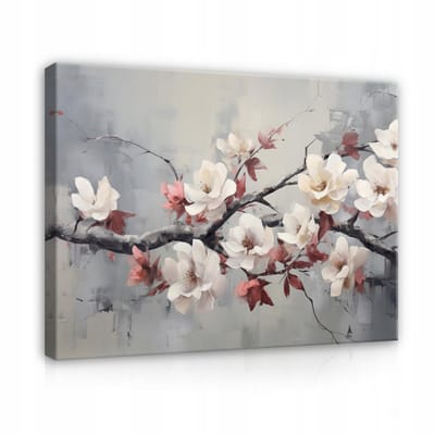 WALLARENA - Canvas schilderij - 100x70 cm - moderne grijze kersenbloesem voor slaapkamer
