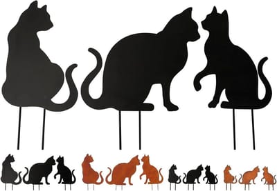Katten Bodemstekers - Metalen Decoratie - Tuin Aankleden - Set van Drie - Tot 25 cm - Zwart