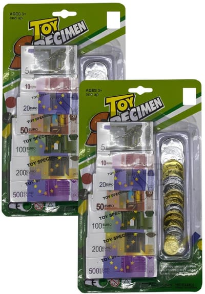 Speelgeld set euro - 2x - papier / kunststof - biljetten en munten - speelgoed geld