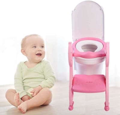 Kindertoilettrainer met trap, in hoogte verstelbaar, antislip zindelijkheidsbril, opvouwbaar, roze, 1-7 jaar, wc-hulp basketball.