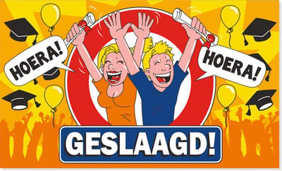 BTH - Gevelvlag Hoera Geslaagd - Oranje - 150x90cm - XXL Polyester Vlag - Vlag - Feestvlaggen - Verjaardag Vlaggen - Flag