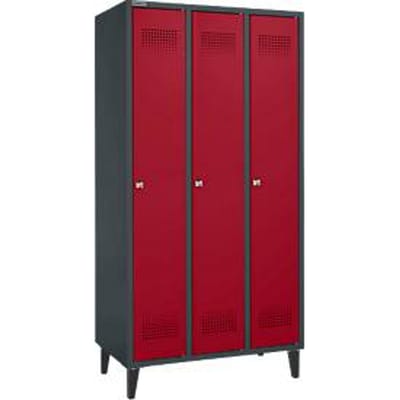 Schäfer Shop Genius Kledingkast met voeten, 3 compartimenten, cilinderslot, antraciet/rood, antraciet/rode kleur: zwart, wit en rood.