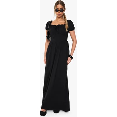 boohoo Dames Katoenen melkmeisjejurk met pofmouwen | Zwart | Maat: 38