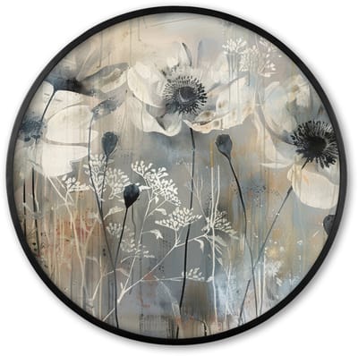 Poster in lijst Rond - Fotolijst 60x60 cm - Posters - Bloemen - Planten - Grijs - Abstract - Ronde posterlijst zwart - Decoratie - Wanddecoratie woonkamer - Muurdecoratie slaapkamer