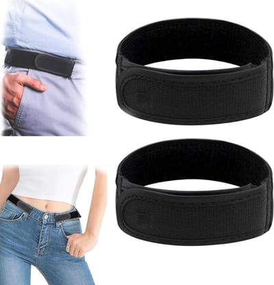 Riemen voor mannen vrouwen, 2 stuks geen gesp elastische riem verstelbare taille onzichtbare verstelbare taille riem gesp elastische riem voor unisex (zwart, L)