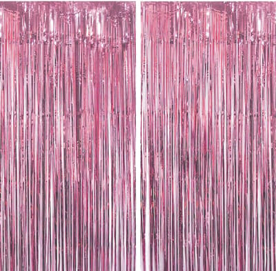 SnelShoppen - 2 Lametta Metal Curtains Roze, Folie Gordijnen, Achtergrond Ringen Voor Verjaardag, Feest, Bruiloft Decoratie Roze
