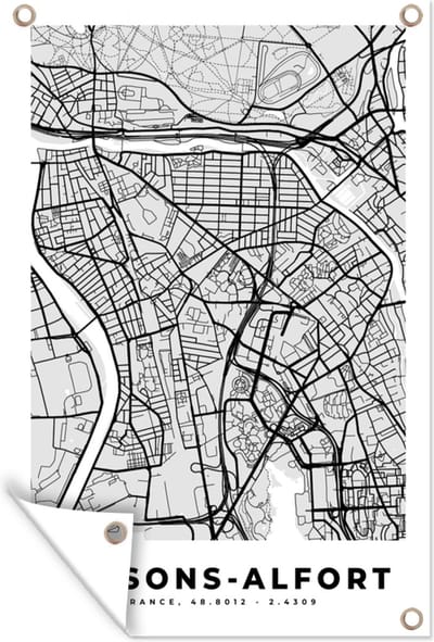 Muurdecoratie Kaart - Stadskaart - Frankrijk - Maisons-Alfort - Plattegrond - 120x180 cm - Tuinposter - Tuindoek