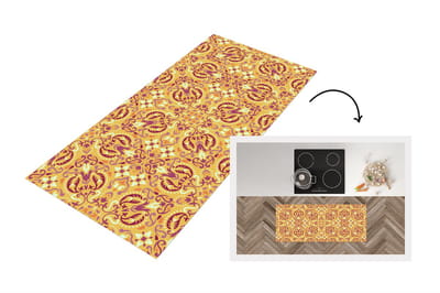 Keukenloper - Loper keuken - Perzisch Tapijt - Vloerkleed - Patronen - Oranje - 120x50 cm - Keukenloper vinyl