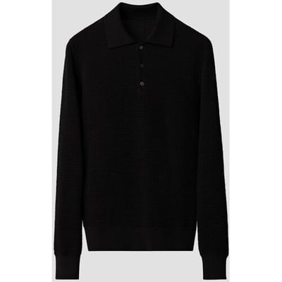 Eton Trui Structure Knit Polo Pullover Extrafine Merino Zwart / male