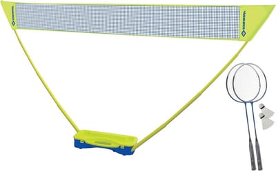 Badmintonset Compact inclusief net - 2 rackets en 2 ballen - kunststof koffer - blauw
