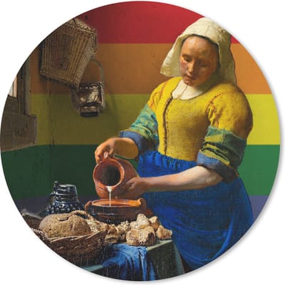 Muismat rond 20x20 cm - Mousepad Melkmeisje - Vermeer - Pride vlag - Ronde muismatten