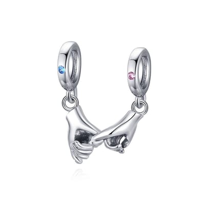 Fler® | Bedel | Past op populaire bedel armbanden (standaard-3mm) | armbandbedel | Pinky Swear Bedel | Hangbedel Charm | 925 sterling zilver | Blauwe & Roze zirkonia | Armband Kraal | Verjaardagsgeschenk, kado, cadeau | Valentijn kado