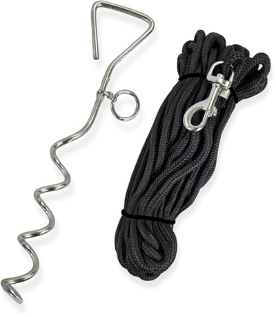 Aanlegspiraal - Grondpen Hond en Huisdieren - Aanlegpen - Met aanleglijn Hondenlijn tot 5 meter - Met Ring - Zilver - RVS - 41 cm