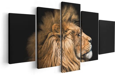 Artaza Canvas Schilderij Vijfluik Leeuw - Leeuwenkop - 100x50 - Foto Op Canvas - Canvas Print