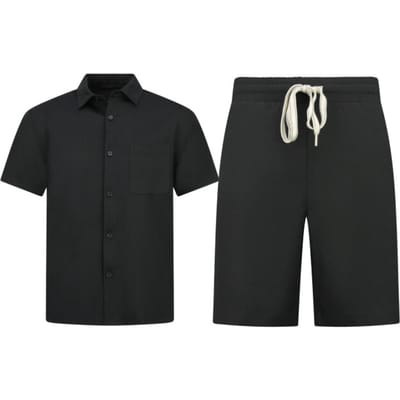 Zomerset Heren - Ribbed Oversized Shirt en Korte Broek - Twinset twee delig - F-5830 - Zwart