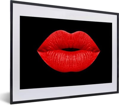 Fotolijst incl. Poster - Lippen - Rood - Zwart - 40x30 cm - Posterlijst