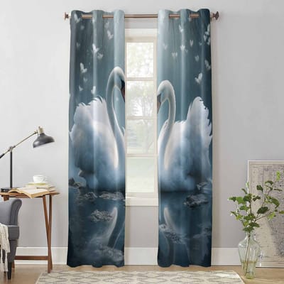 Valentijnsdag Liefde Zwaan Raamgordijnen voor Woonkamer Slaapkamer Gordijn Modern Keuken Jaloezieën Drapes Gordijnen 135W x 60H(cm) x1