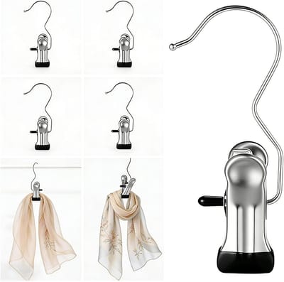 60 Stuks Kledingknijpers met Haak, Rvs Kledinghangers, Antislip Klemmen voor Kleding, 360° Draaibare Klemmen voor Schoenen en Broeken