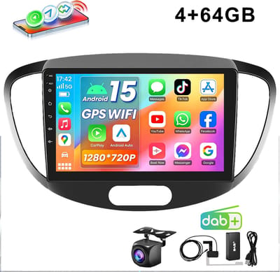 ESSGOO DAB+ Carplay autoradio voor Hyundai i10 - 2007 t/m 2013 - Android 15 - Draadloos Apple Carplay & Android auto - 4GB + 64GB - 2007 2008 2009 2010 2011 2012 2013 - GPS, Bluetooth & Wifi - Achteruitrijcamera
