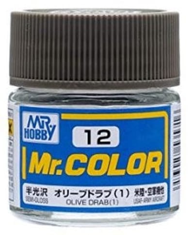 Gunze Mr. Hobby C-012 - Mr. Color 10 ml Olive Drab 1 - Lacquer Modelbouwverf