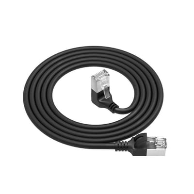 ACT Zwarte 3 m U/FTP CAT6A LSZH Slimline patchkabel met RJ45 connectoren recht naar 90° haaks rechts DA3903