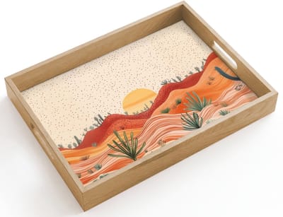 Dienblad hout 40x30 cm - Schootdienblad - Landschap - Heuvels - Zonsondergang - Borrelplank rechthoek - Plateau dienbladen