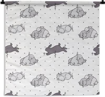 Wandkleed - Wanddoek - Konijnen - Dieren - Slaap - Kinderen - Patronen - 180x180 cm - Wandtapijt