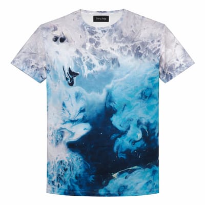 Starry Indigo - Heren / Mannen korte mouw T-shirt | Wit-Blauw | Paint Print | Strand mode | Hawaii print | Maat S