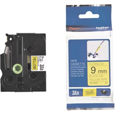 Brother TZe-FX621 flexi ID tape zwart op geel 9mm x 8m (origineel)