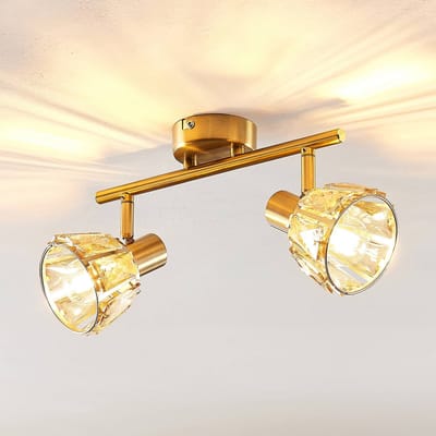 Lindby - plafondlamp - 2lichts - glas, staal - H: 18 cm - E14 - helder, messing