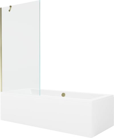 Mexen Cube rechthoekig bad 170 x 80 met omhulsel en 1-vleugelig scherm 90 , transparant, goud - 550517080X9509000050