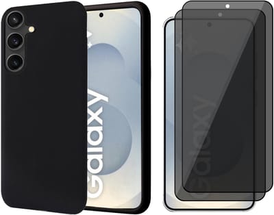 Hoesje geschikt voor Samsung Galaxy S25 - 2x Privacy Screenprotector Volledig Dekkend Glas - Mat Back Case Zwart