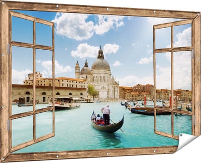 Gards Tuinposter Doorkijk Basiliek San Marco in Venetië op het Water - 180x120 cm - Tuindoek - Tuindecoratie - Wanddecoratie buiten - Tuinschilderij
