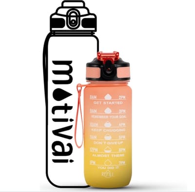 Motivai Motivatie Waterfles - Zalm/Geel - 600ML Drinkfles - Motivatiefles - Waterfles met Rietje - Waterfles met tijdmarkering - BPA Vrij - Volwassenen - Kinderen