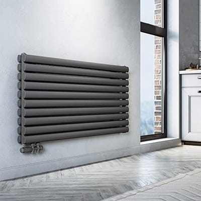 SONNI Design radiator met multiblok, 593 x 1200 mm, antraciet, dubbellaags, horizontaal paneelradiator, zijaansluiting, badkamerradiator