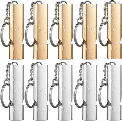 Super Luid 120dB Noodfluitje - 10 Stuks Dubbelbuis Aluminium Fluit voor Veiligheid, Survival en Outdoor Activiteiten zoals Hiking en Kamperen