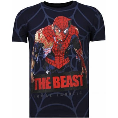 T shirt Heren - T shirt Heren met Print - Heren Tshirt met Opdruk Spider - Funny shirt - Navy