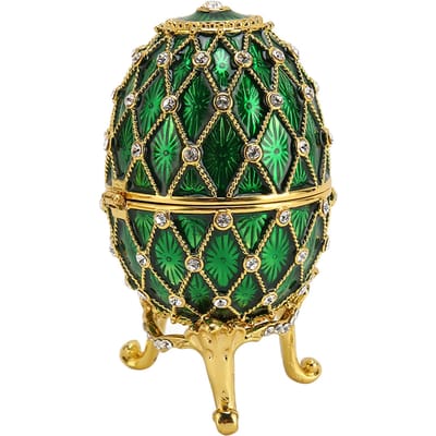 Eivormige Snuisterijdoosjes Vintage Verfijnd Strass Snijwerk Doosjes met Scharnier voor Woonkamer Groen groen