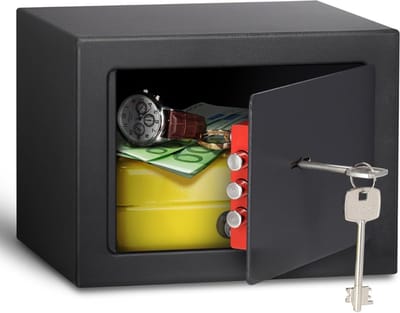 SAVI®Kluis Brandwerend voor Geld - Kluis Brandwerend met Sleutel – Geldkluis - Zwart - ‎17cm x 15cm x 20 cm
