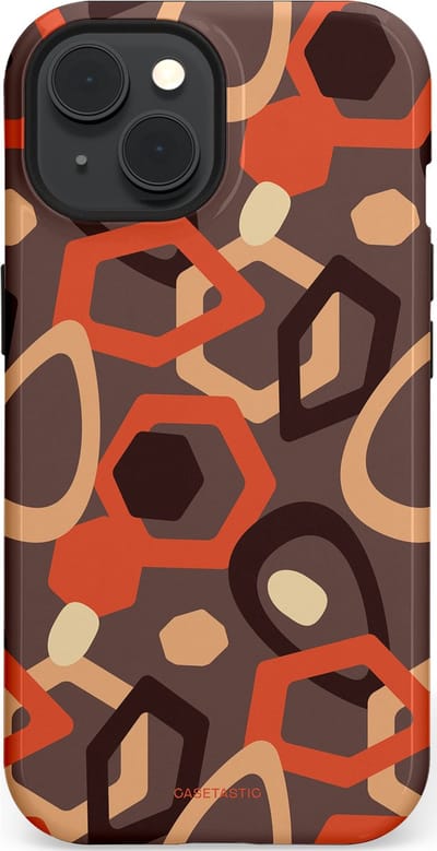 Casetastic hoesje geschikt voor Apple iPhone 15 - MagSafe - Dubbellaagse bescherming - Abstracte Retro Vormen - Fashion Case - Donkergrijs Terracotta Taupe