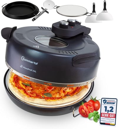 Sommertal PizzaProfi Elektrische Pizzaoven - Pizzaoven met 39cm of 32cm Steenplaat, Snelle 3-Minuten Pizza, tot 400°C - 5-delige set met Paninzet, 2x Pizzaschuiver, Snijder, Pizzasteen