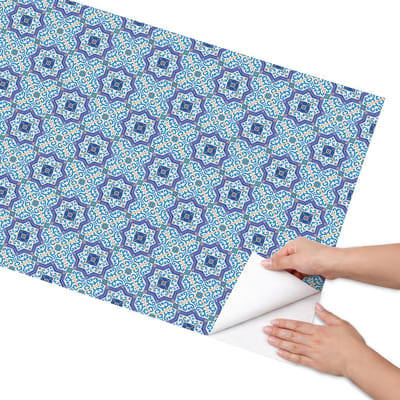 Coloray Meubel Wrap Folie - Blauw Meubelfolie - 65x130 cm - Meubel Wrap Folie Geometrisch patroon - Plakfolie Meubels - Geometrische Meubelfolie - Decoratiefolie Zelfklevend - Slaapkamer decoratie - Achtergronden en patronen