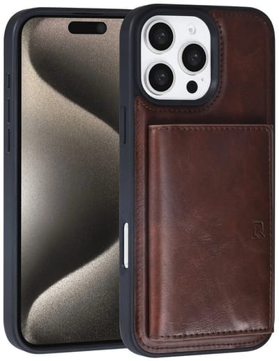 Hoesje met Pasjeshouder - Geschikt voor iPhone 16 Pro Max - Backcover met afneembare Pasjeshouder - Bruin
