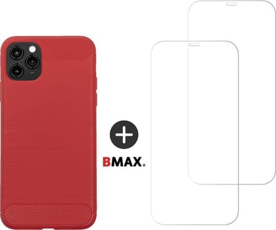 BMAX Telefoonhoesje geschikt voor iPhone 11 Pro Max - Carbon softcase hoesje rood - Met 2 screenprotectors